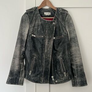 Isabel Marant Etoile Grey Distressed Leather Moto-style jacket, size 4